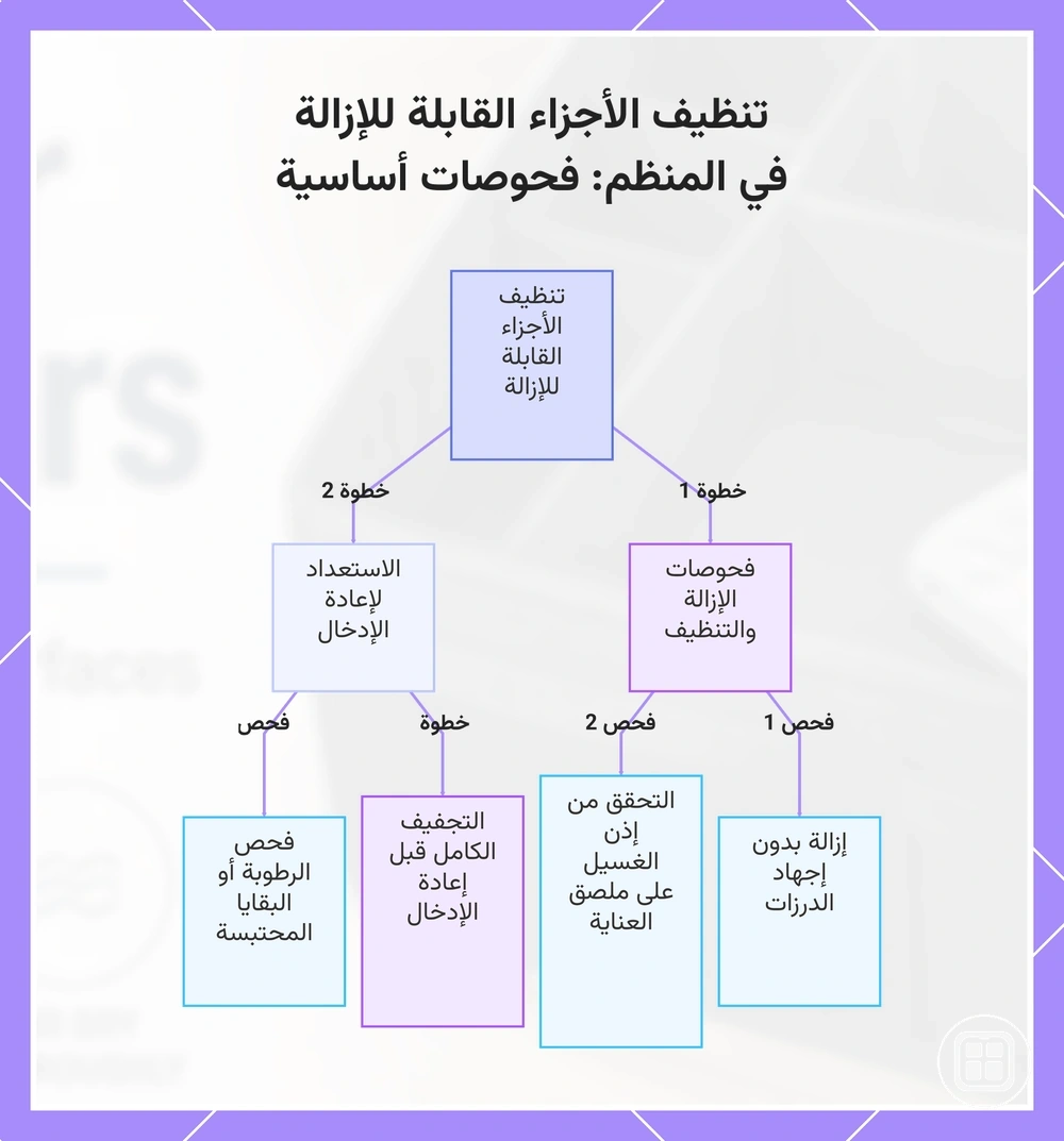 تنظيف الأجزاء القابلة للإزالة في المنظم: فحوصات أساسية