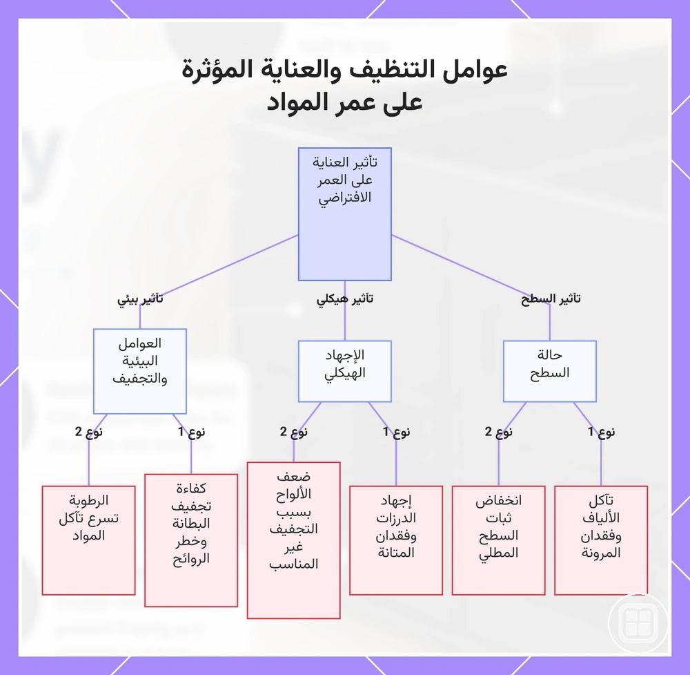 عوامل التنظيف والعناية المؤثرة على عمر المواد