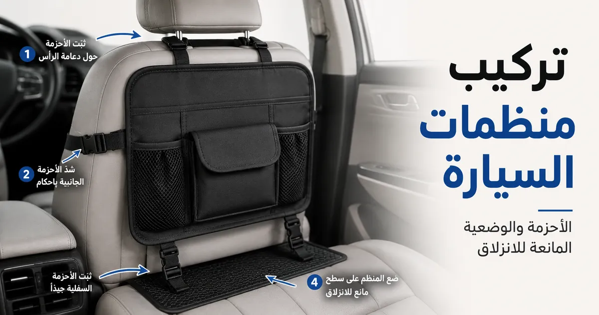 منظم سيارة يتم تثبيته بالأحزمة مع وضعية مانعة للانزلاق داخل المركبة