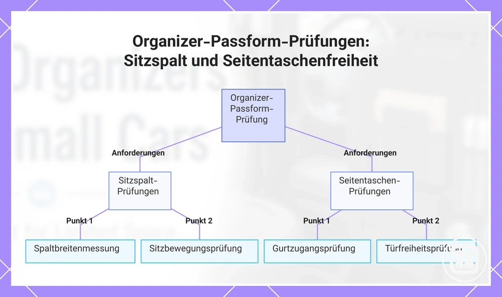 Organizer-Passform-Prüfungen: Sitzspalt und Seitentaschenfreiheit