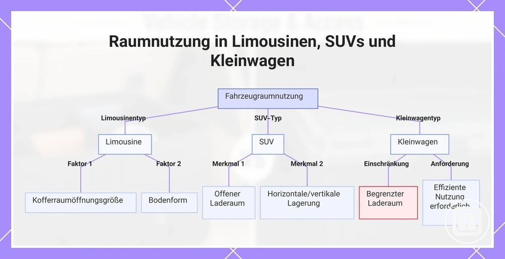 Raumnutzung in Limousinen, SUVs und Kleinwagen
