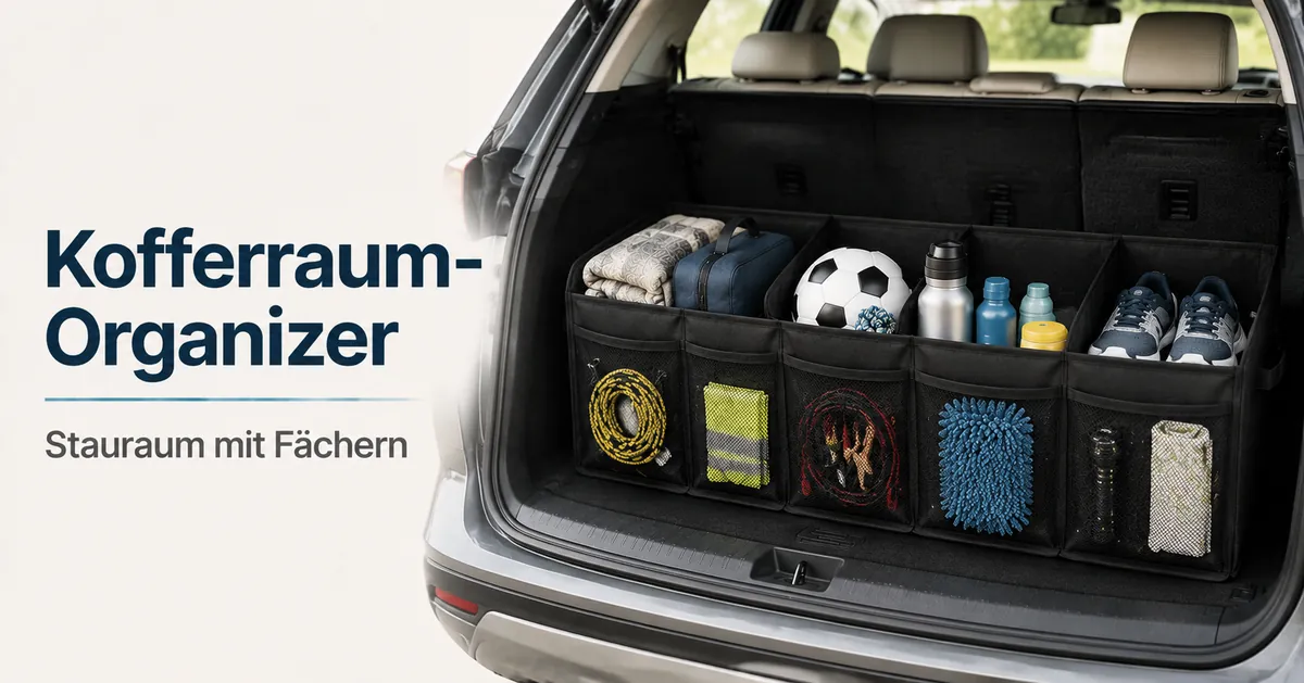 Kofferraum-Organizer im Ladebereich eines Fahrzeugs mit Fächern für Stauraum