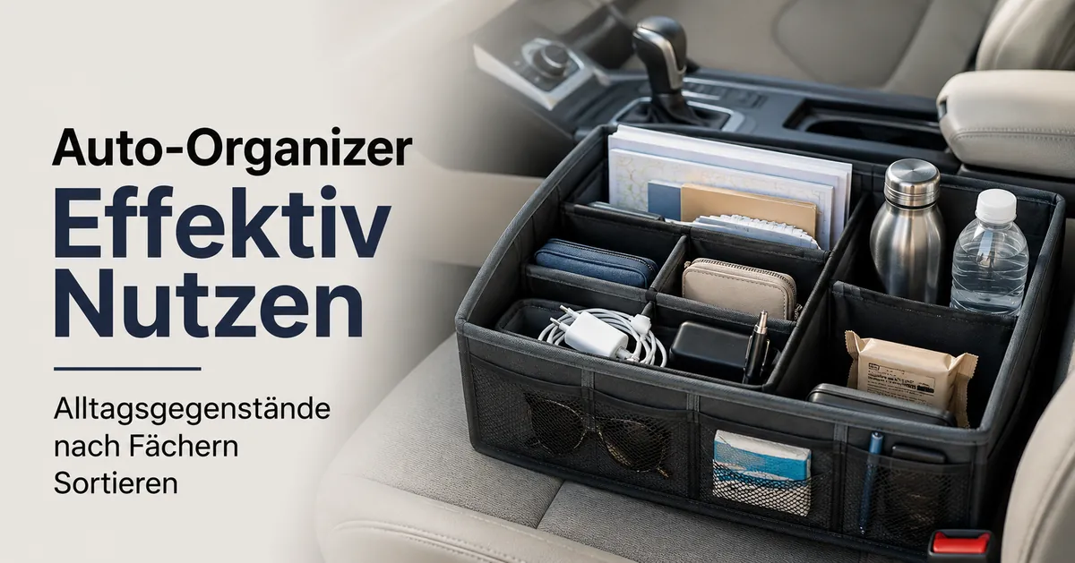 Auto-Organizer im Einsatz mit Alltagsgegenständen, die in separaten Fächern sortiert sind