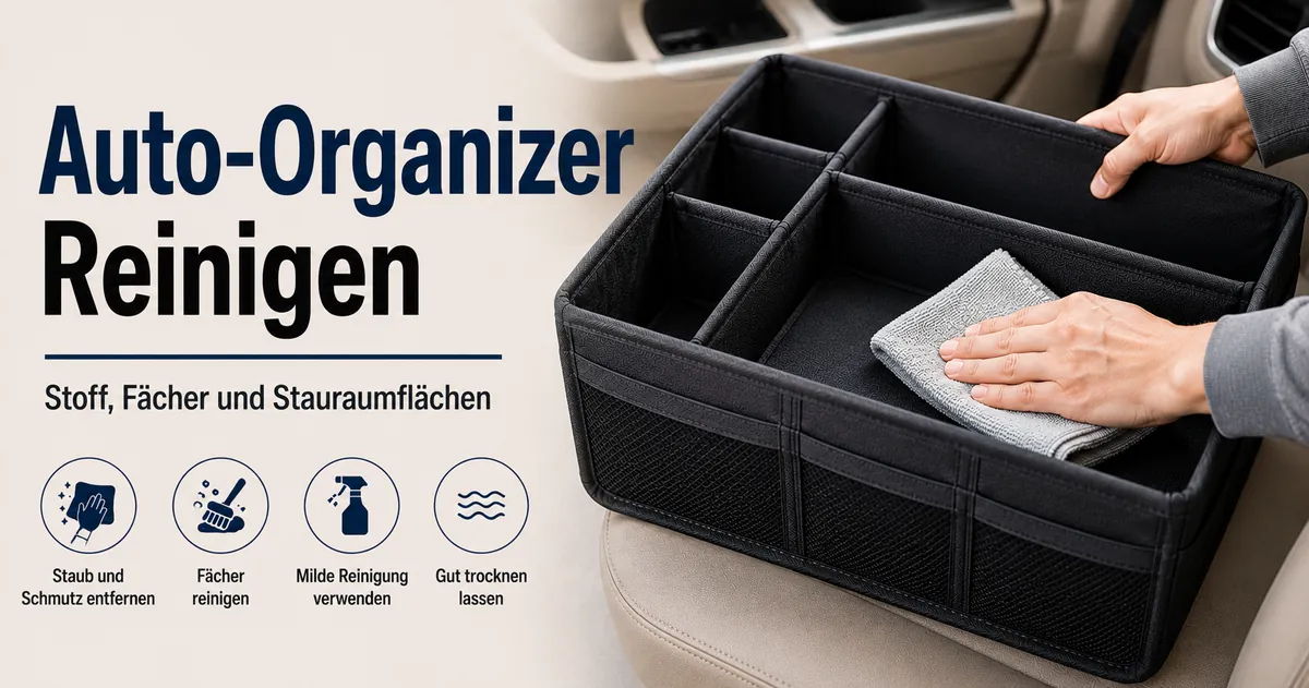 Auto-Organizer wird gereinigt, um Stoff, Fächer und Stauraumflächen zu pflegen
