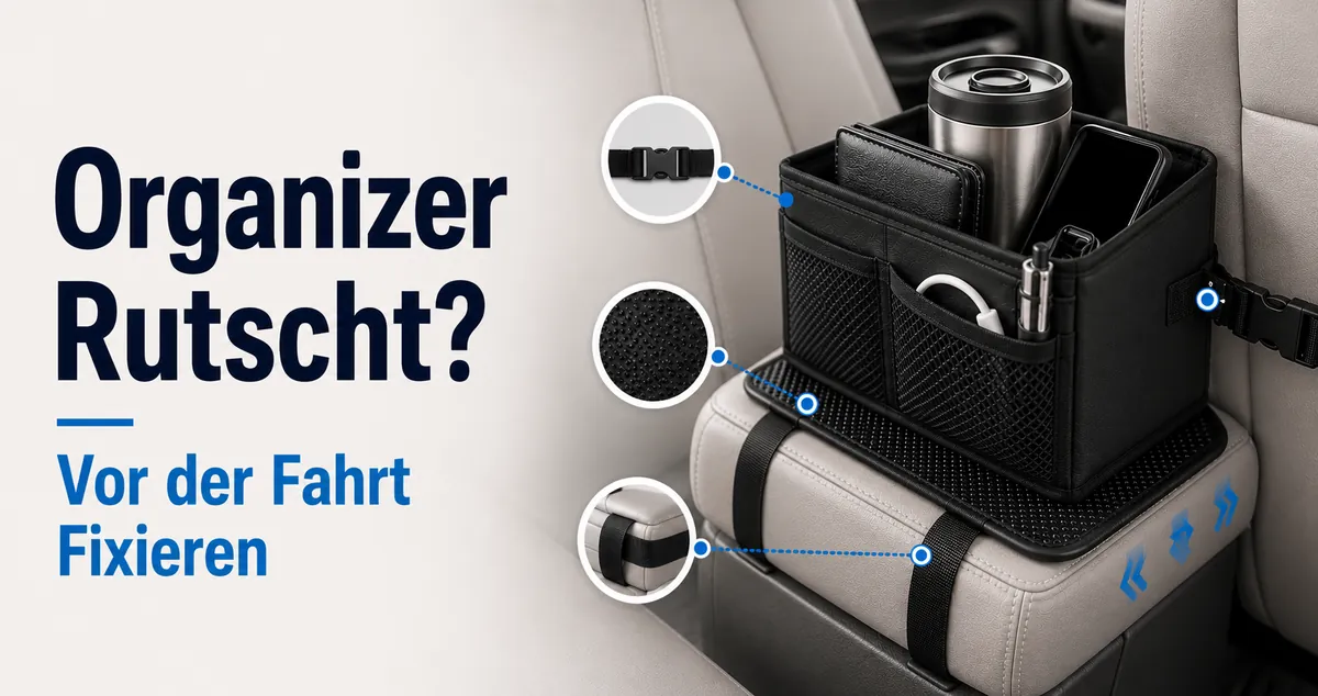 Auto-Organizer wird fixiert, damit er während der Fahrt nicht rutscht oder verrutscht