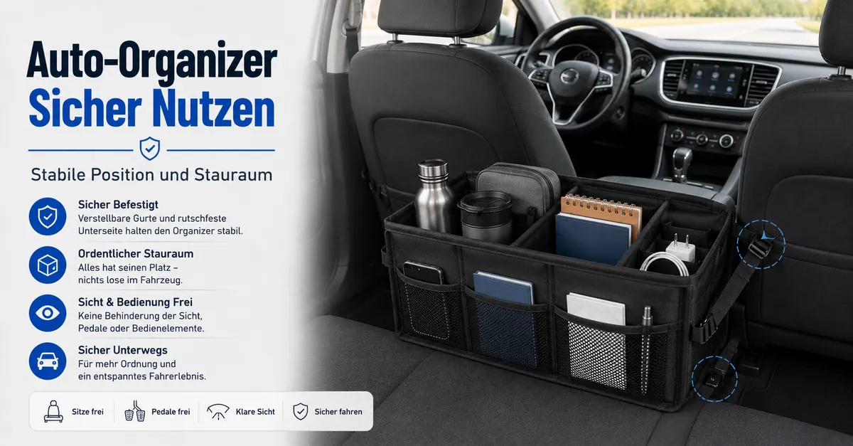 Sicher platzierter Auto-Organizer mit stabilem Stauraum und fester Position im Fahrzeug