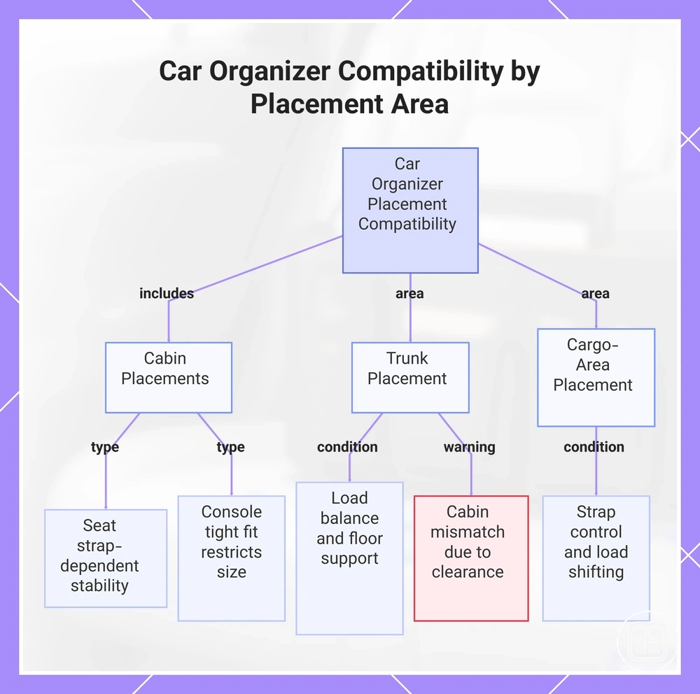 Car Organizer Compatibility by Placement Area
