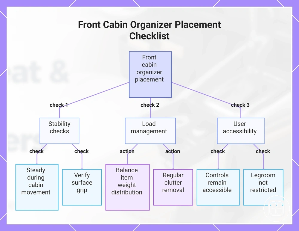 Front Cabin Organizer Placement Checklist