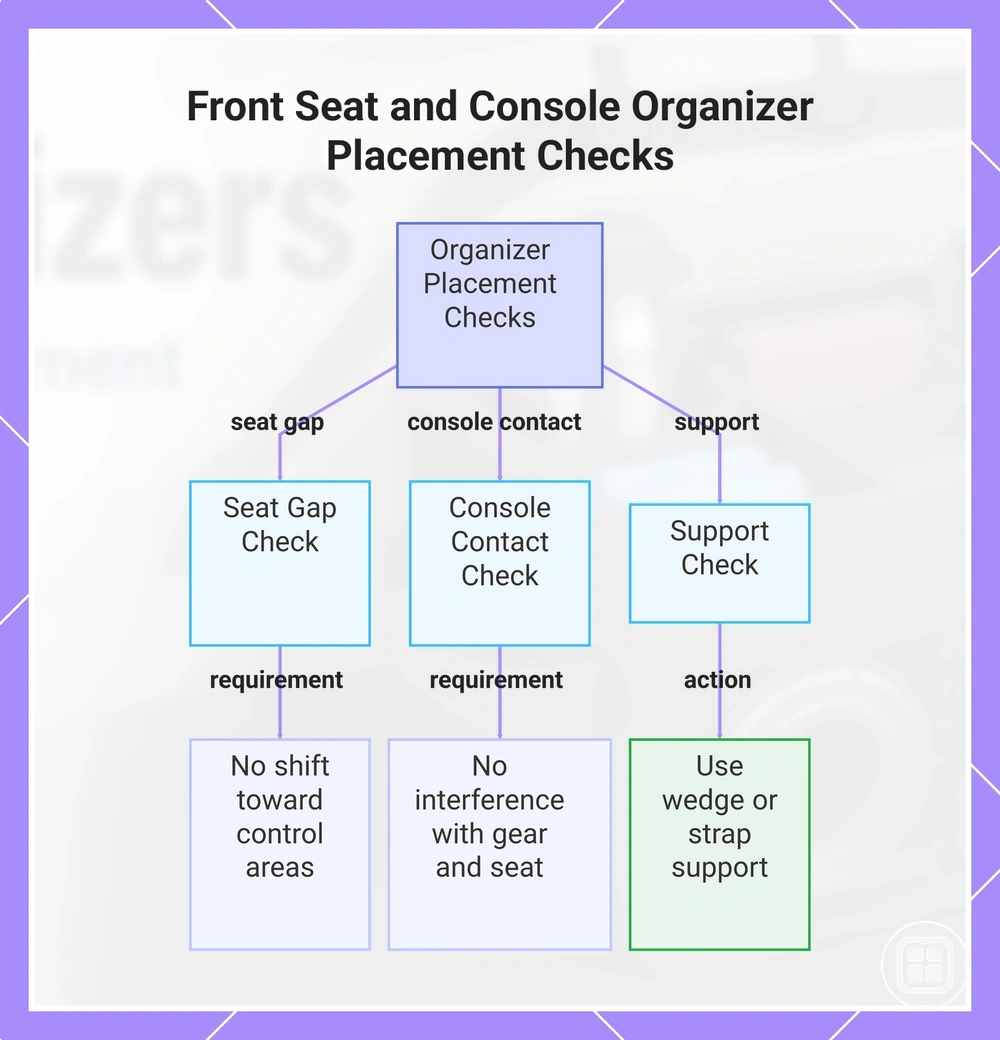 Front Seat and Console Organizer Placement Checks