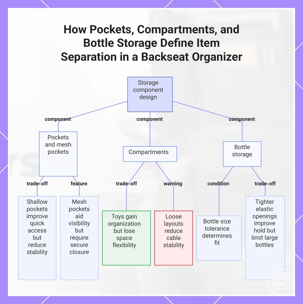How Pockets, Compartments, and Bottle Storage Define Item Separation in a Backseat Organizer