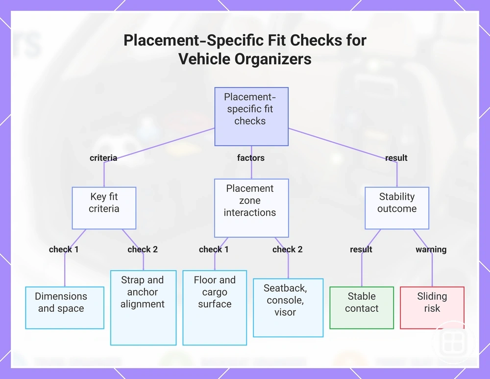 Placement-Specific Fit Checks for Vehicle Organizers