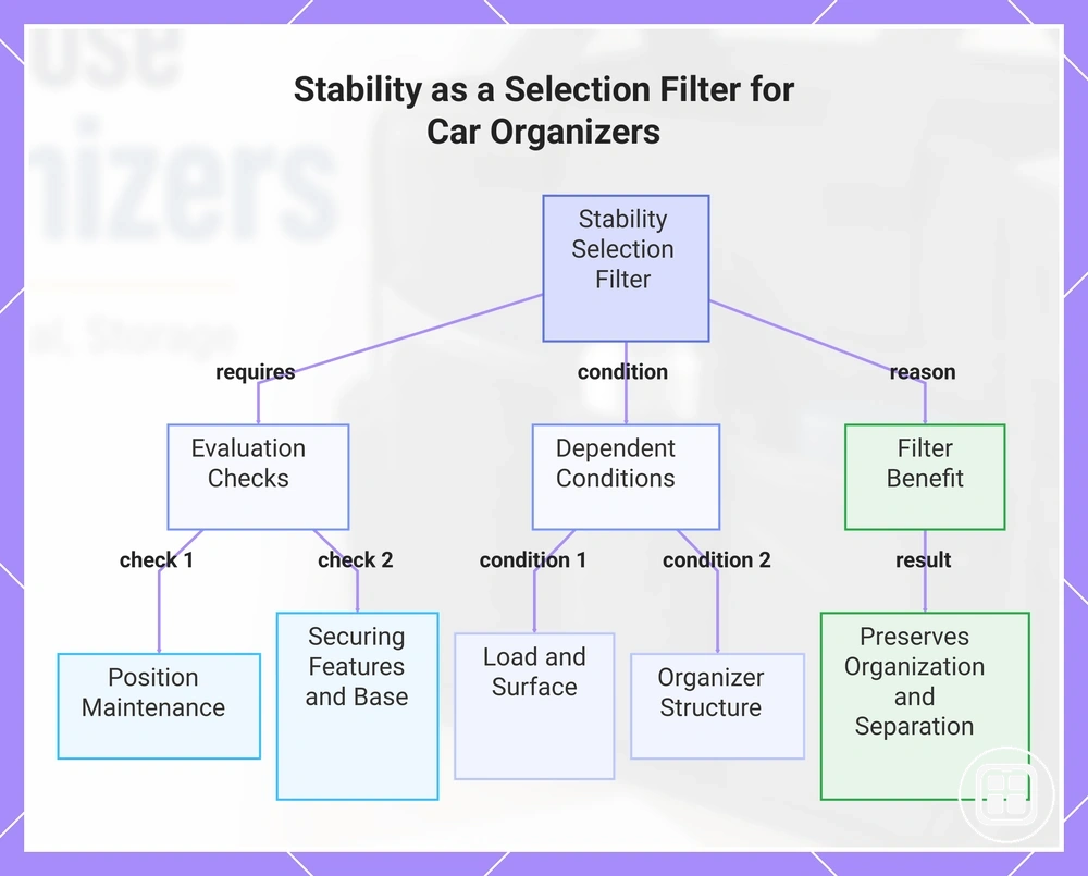 Stability as a Selection Filter for Car Organizers