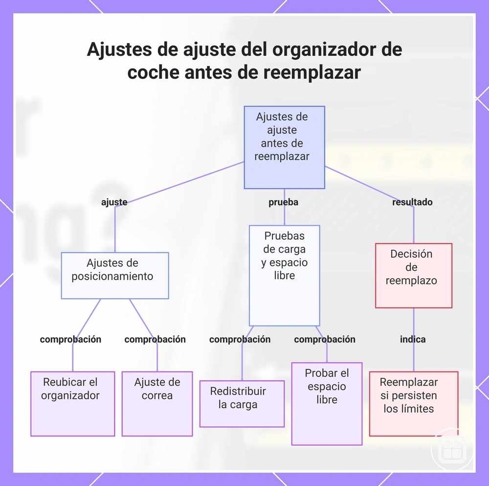 Ajustes de ajuste del organizador de coche antes de reemplazar