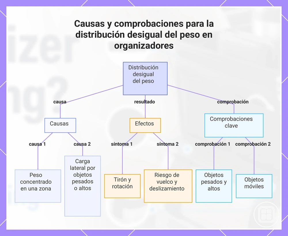 Causas y comprobaciones para la distribución desigual del peso en organizadores