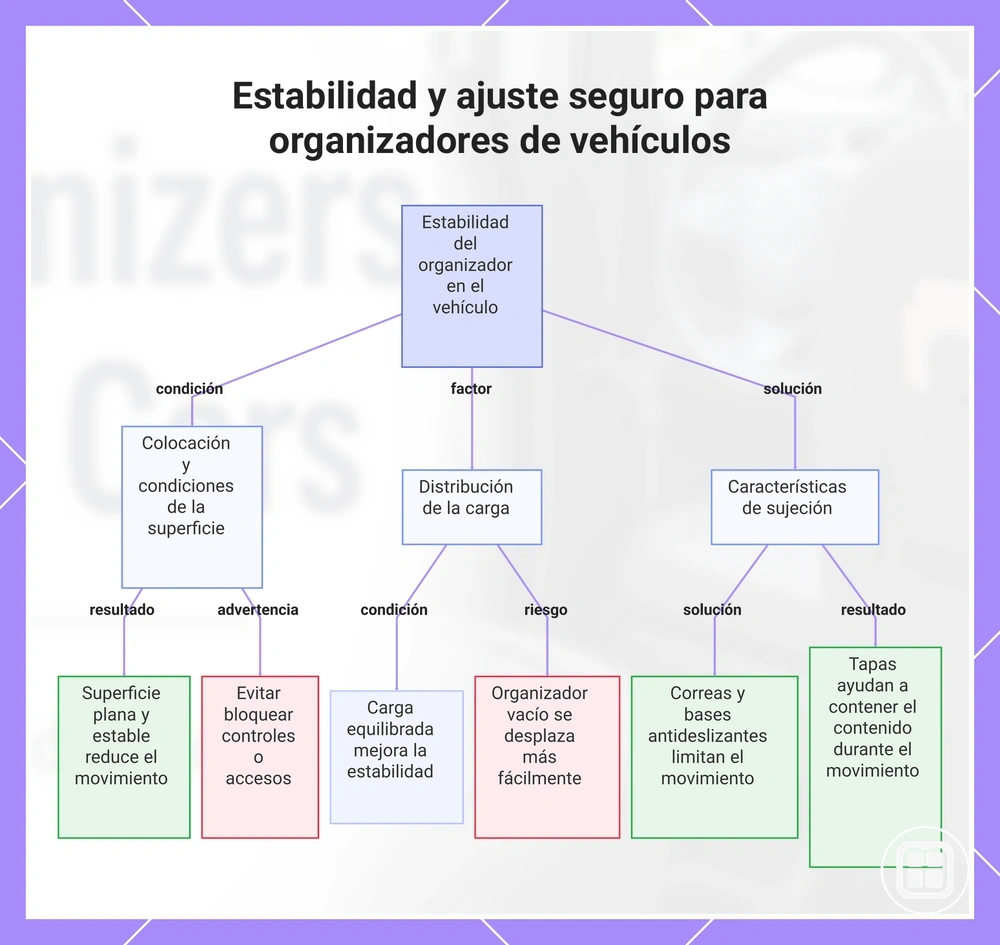 Estabilidad y ajuste seguro para organizadores de vehículos