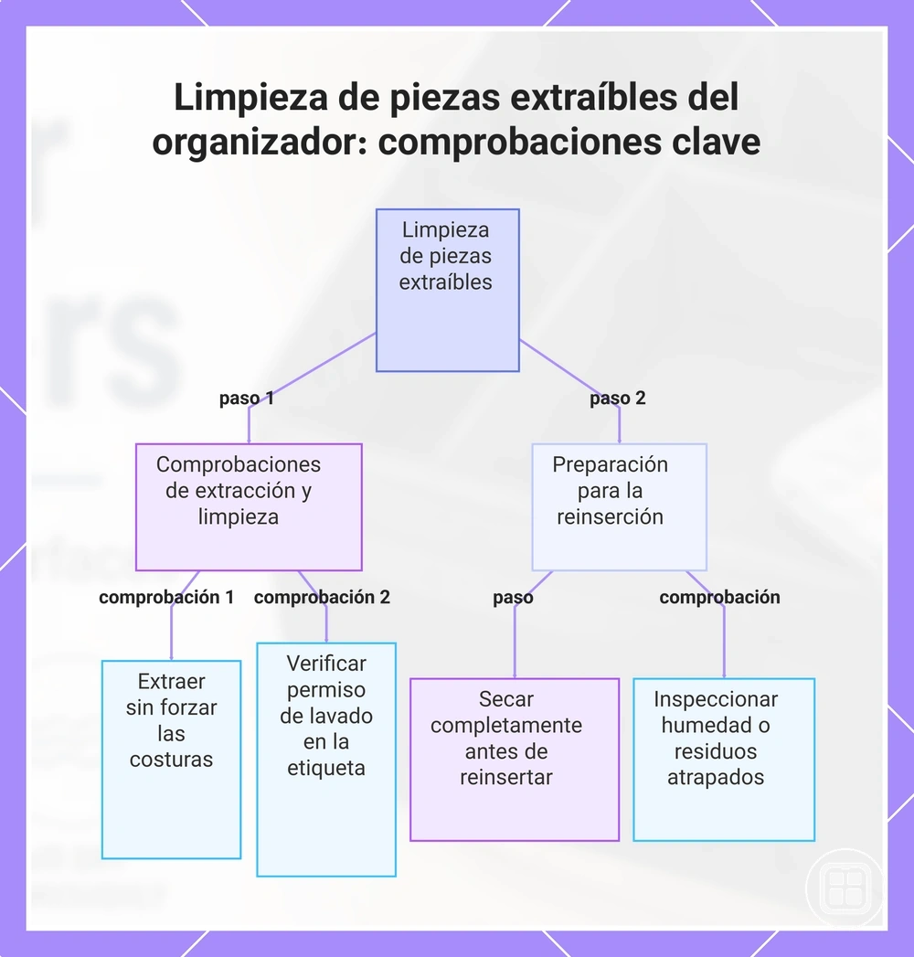 Limpieza de piezas extraíbles del organizador: comprobaciones clave