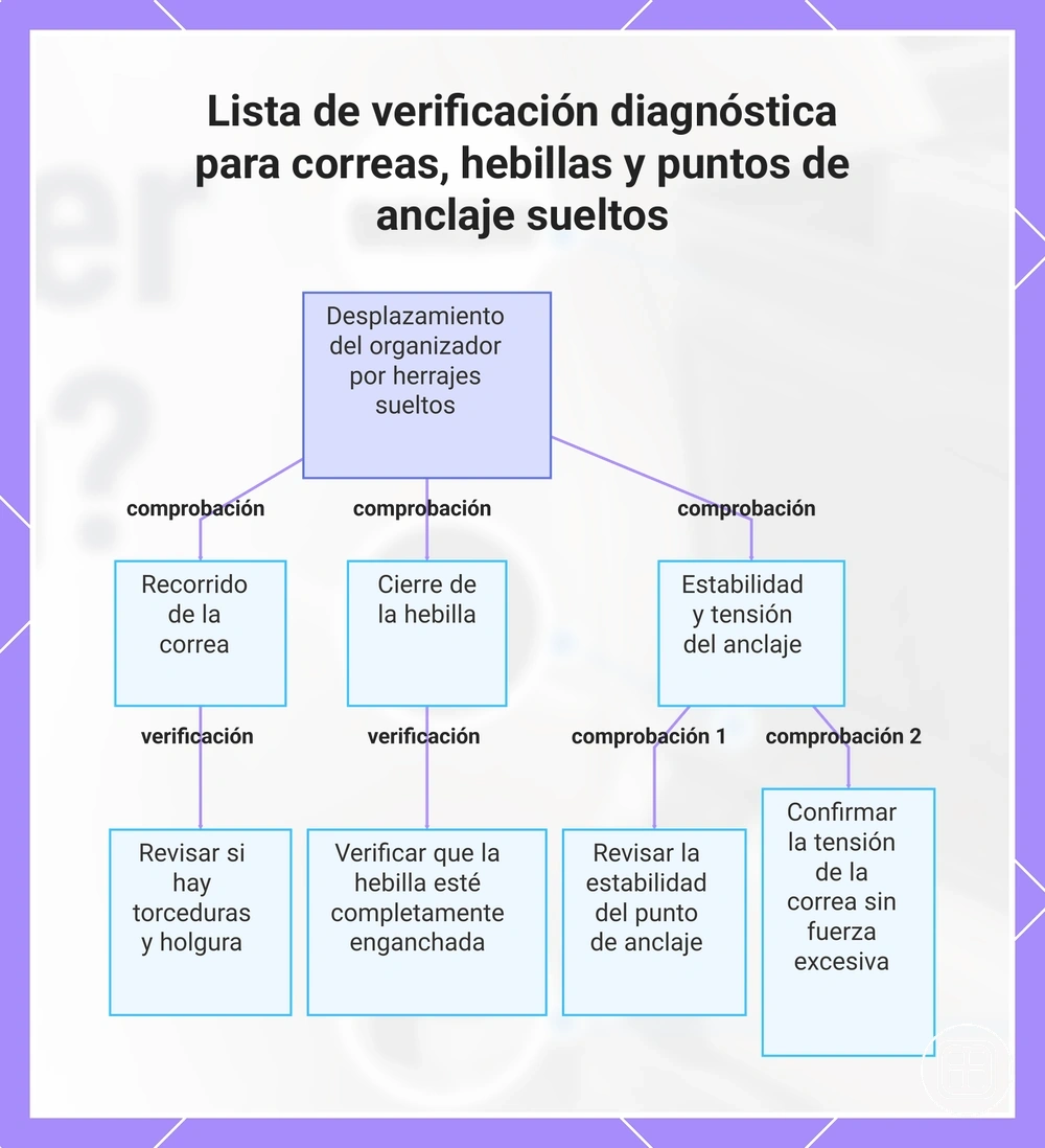 Lista de verificación diagnóstica para correas, hebillas y puntos de anclaje sueltos