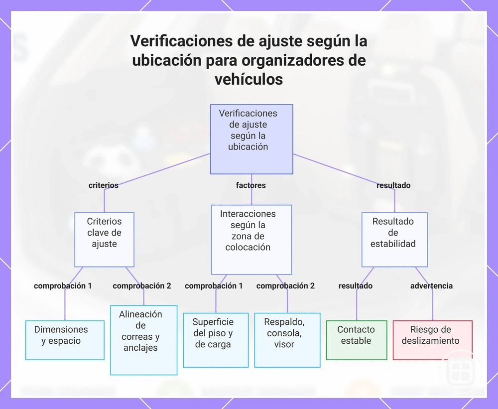 Verificaciones de ajuste según la ubicación para organizadores de vehículos
