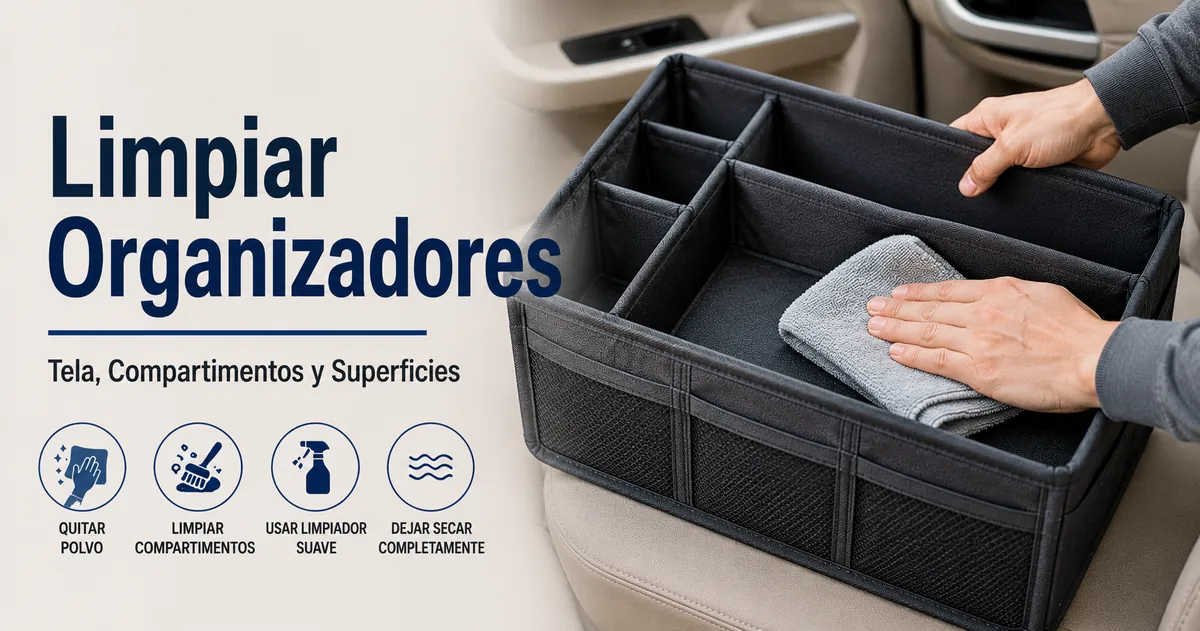 Organizador de coche durante la limpieza para conservar la tela, los compartimentos y las superficies de almacenamiento
