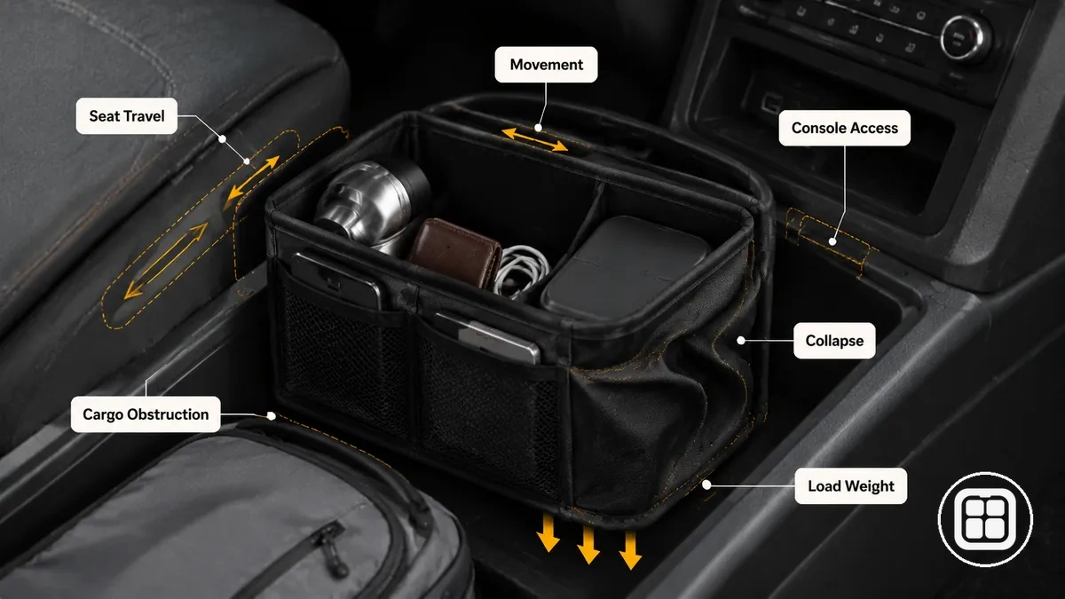 organiseur de voiture bougeant ou s effondrant et bloquant l usage normal du rangement du véhicule