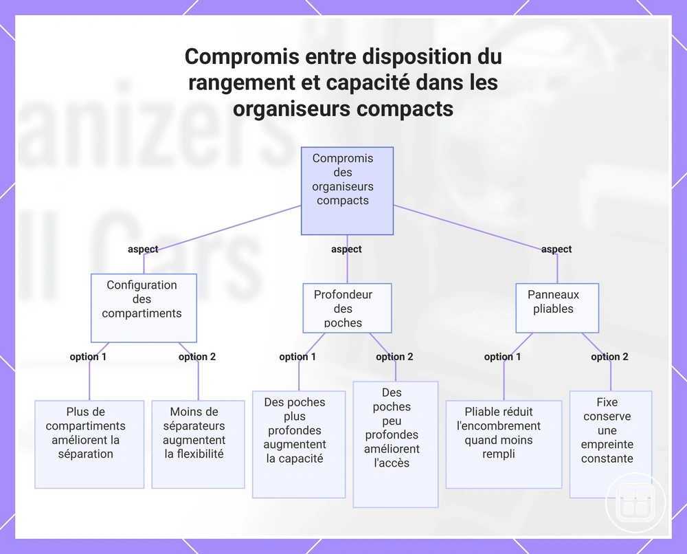 Compromis entre disposition du rangement et capacité dans les organiseurs compacts