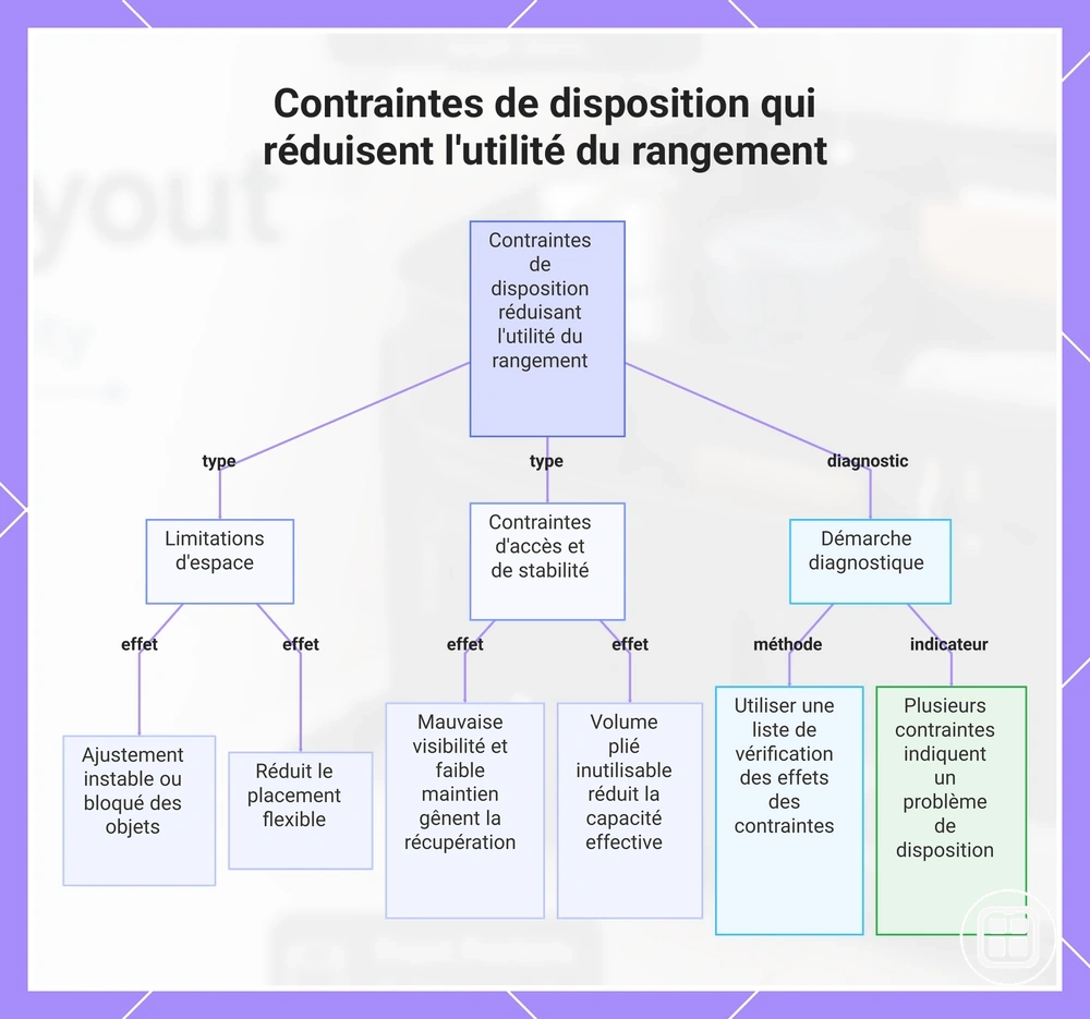 Contraintes de disposition qui réduisent l'utilité du rangement