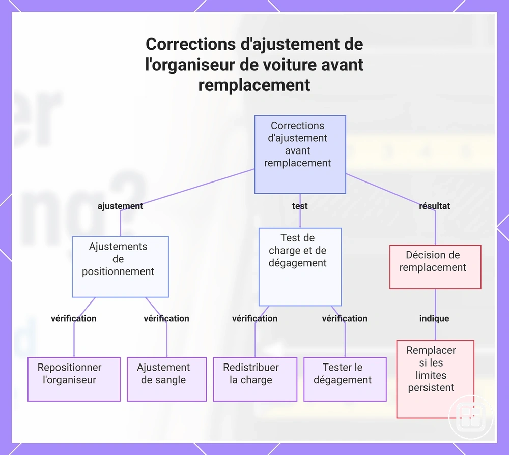 Corrections d'ajustement de l'organiseur de voiture avant remplacement