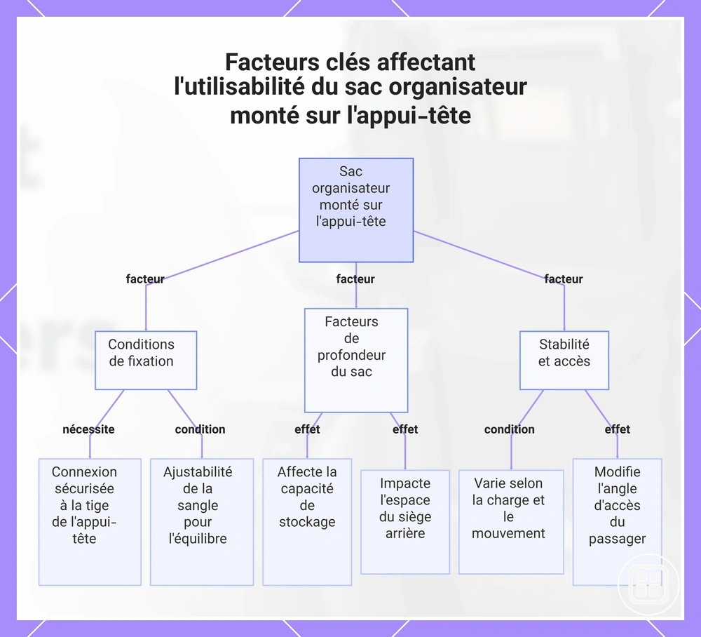 Facteurs clés affectant l'utilisabilité du sac organisateur monté sur l'appui-tête