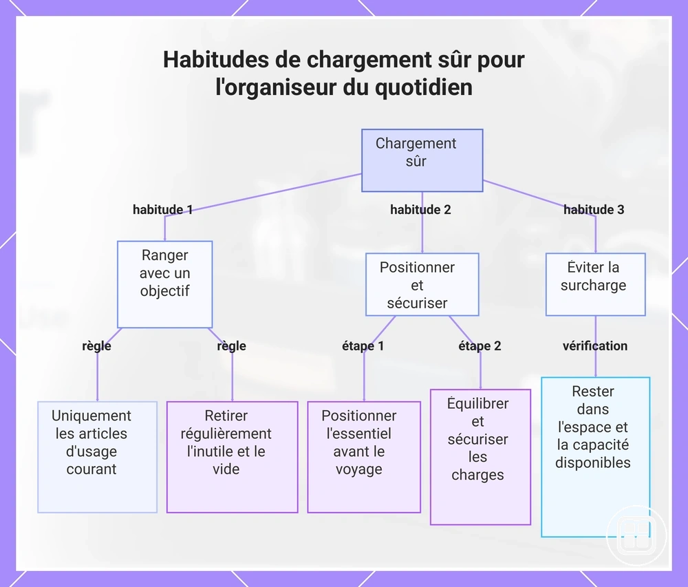 Habitudes de chargement sûr pour l'organiseur du quotidien