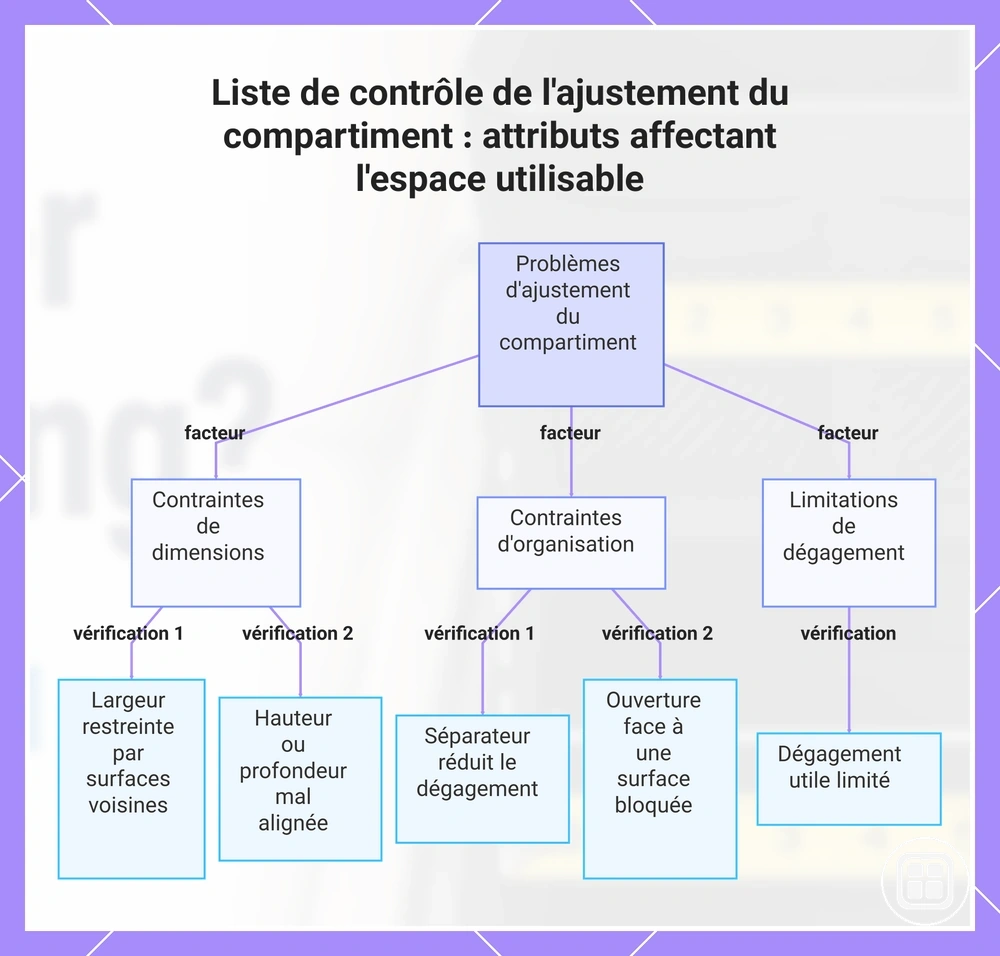 Liste de contrôle de l'ajustement du compartiment : attributs affectant l'espace utilisable