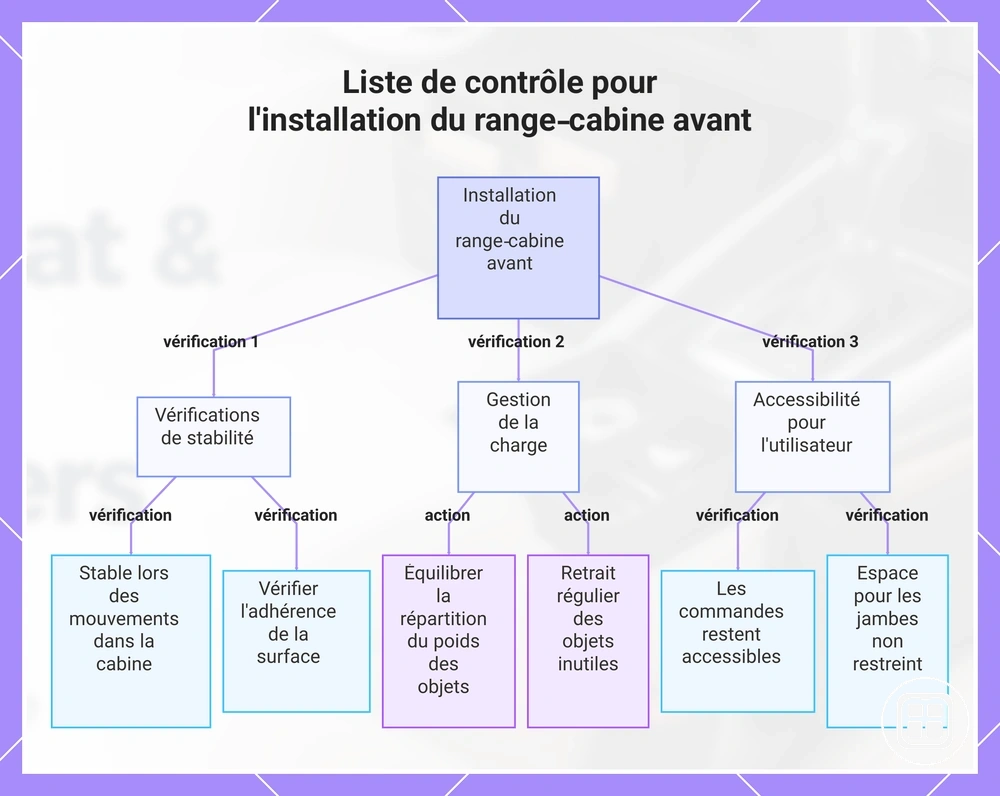 Liste de contrôle pour l'installation du range‑cabine avant