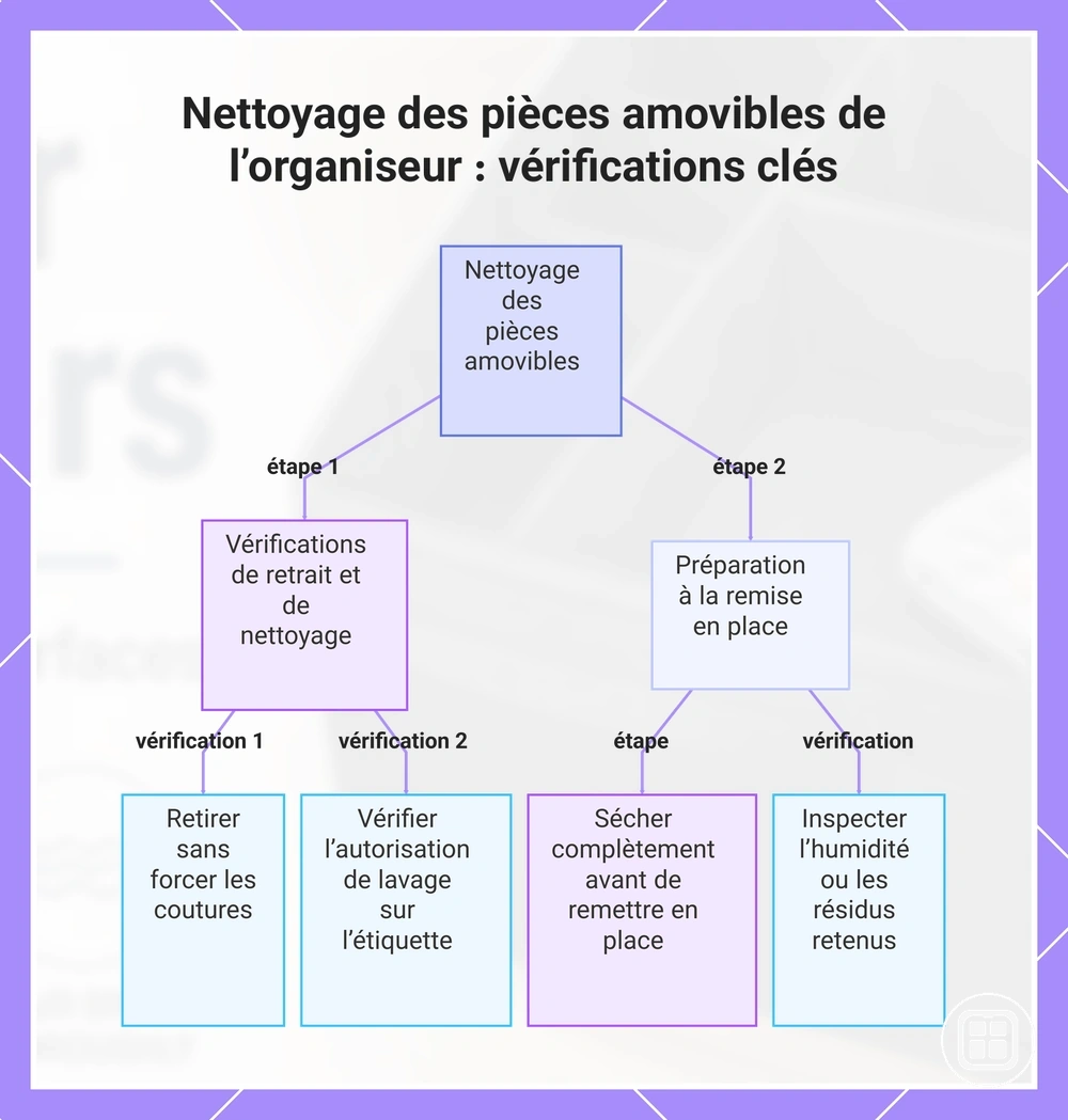 Nettoyage des pièces amovibles de l’organiseur : vérifications clés