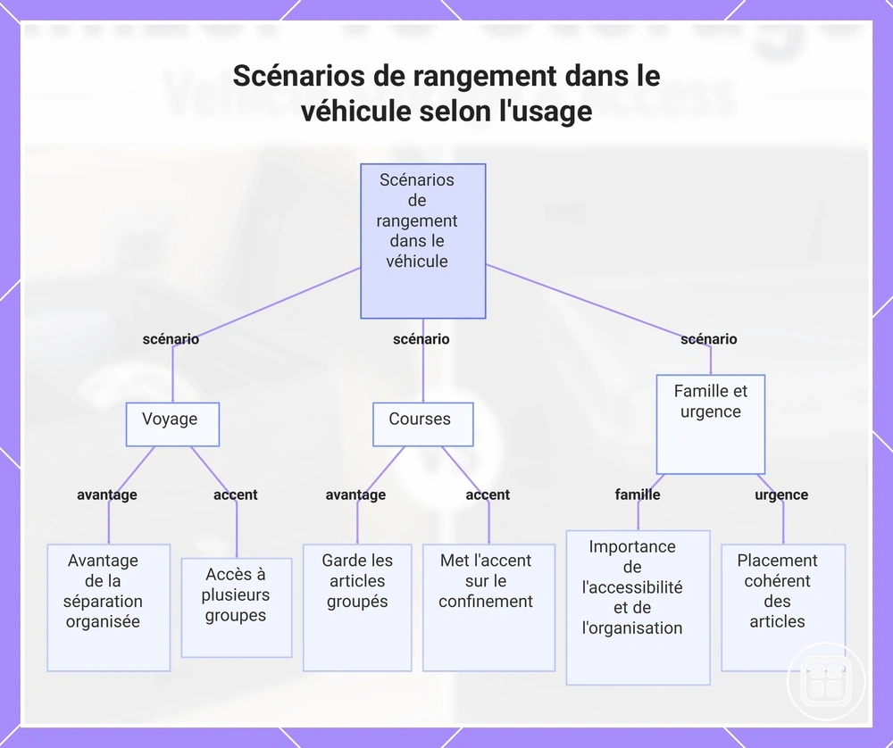 Scénarios de rangement dans le véhicule selon l'usage