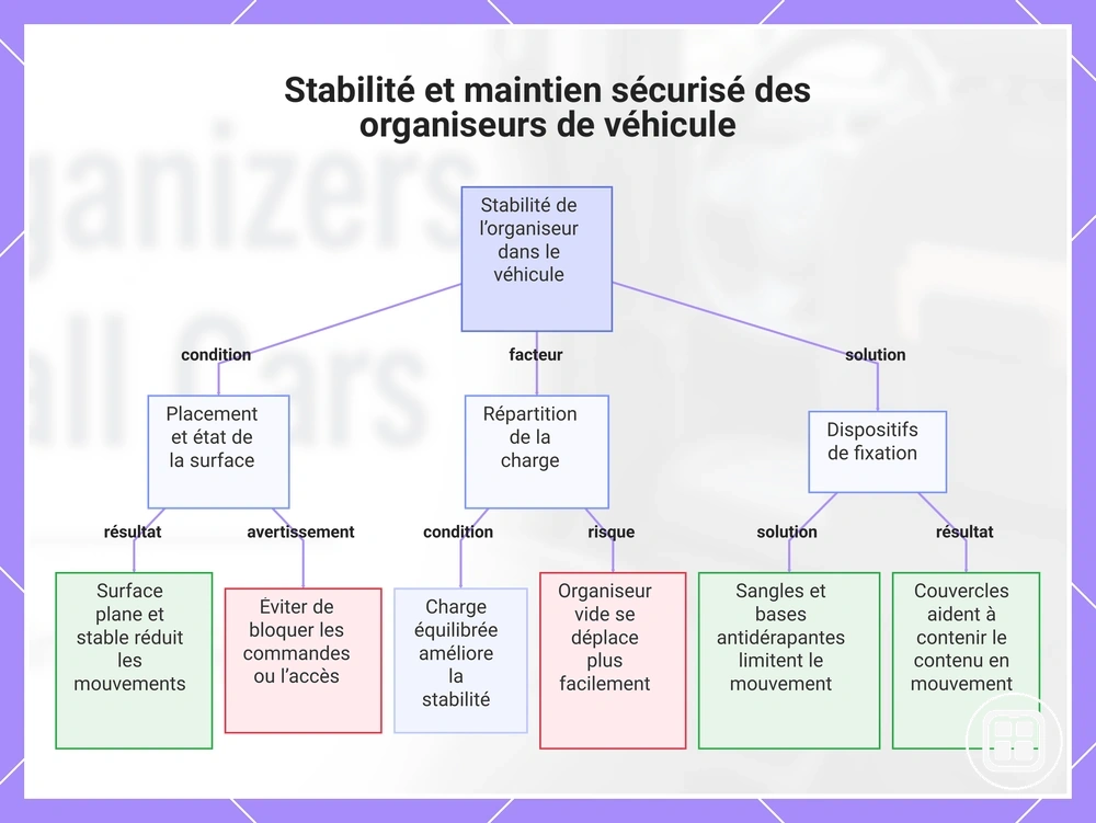 Stabilité et maintien sécurisé des organiseurs de véhicule