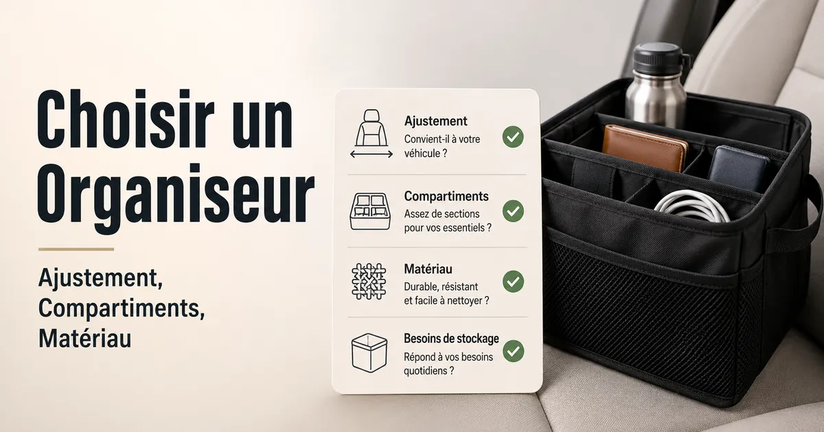 Liste de contrôle pour choisir un organiseur de voiture selon l’ajustement, les compartiments, le matériau et les besoins de rangement