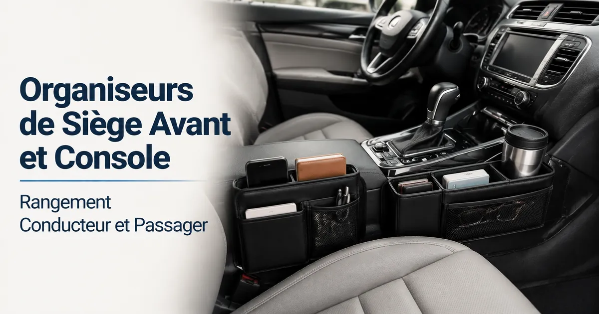 Organiseurs pour siège avant et console placés près des zones de rangement du conducteur et du passager