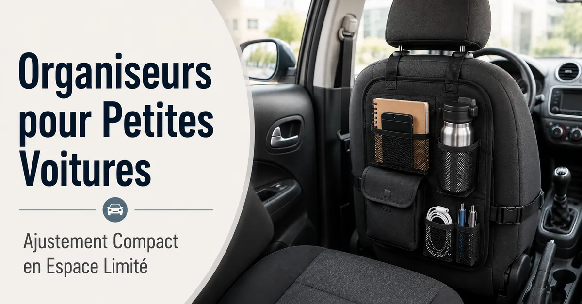 Organiseur compact installé dans l’habitacle d’une petite voiture avec un espace de rangement limité