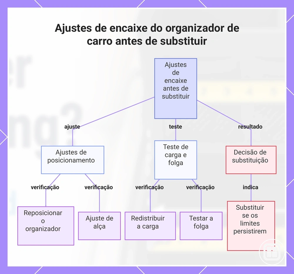 Ajustes de encaixe do organizador de carro antes de substituir