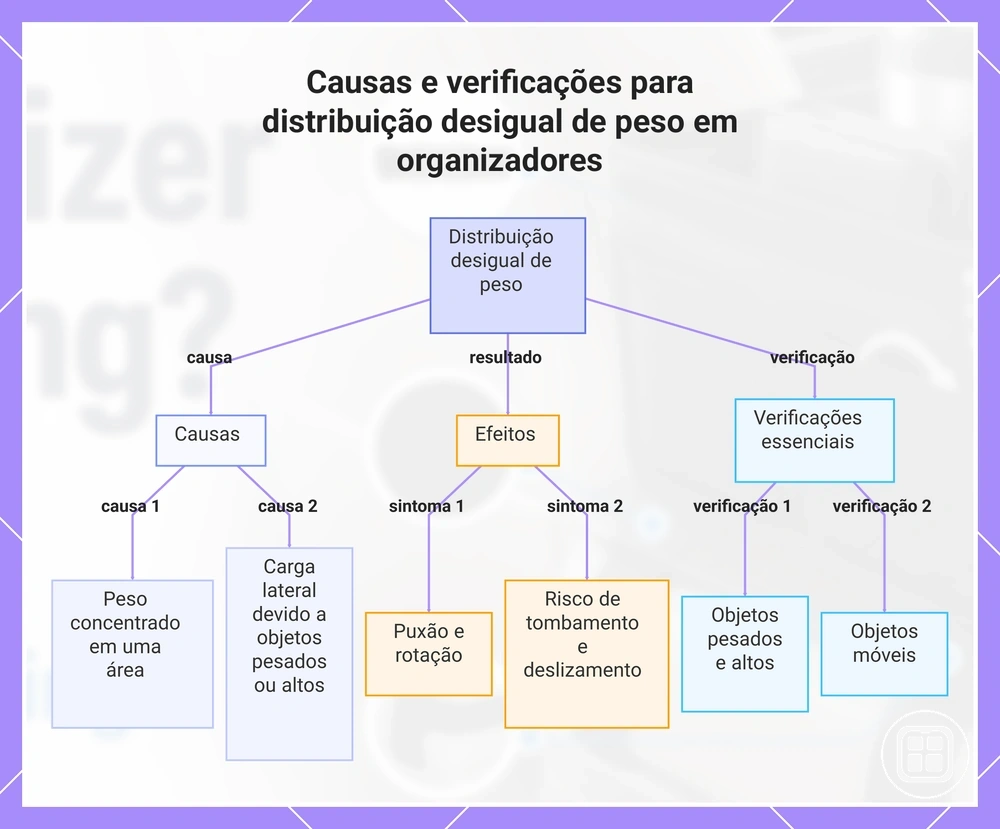 Causas e verificações para distribuição desigual de peso em organizadores