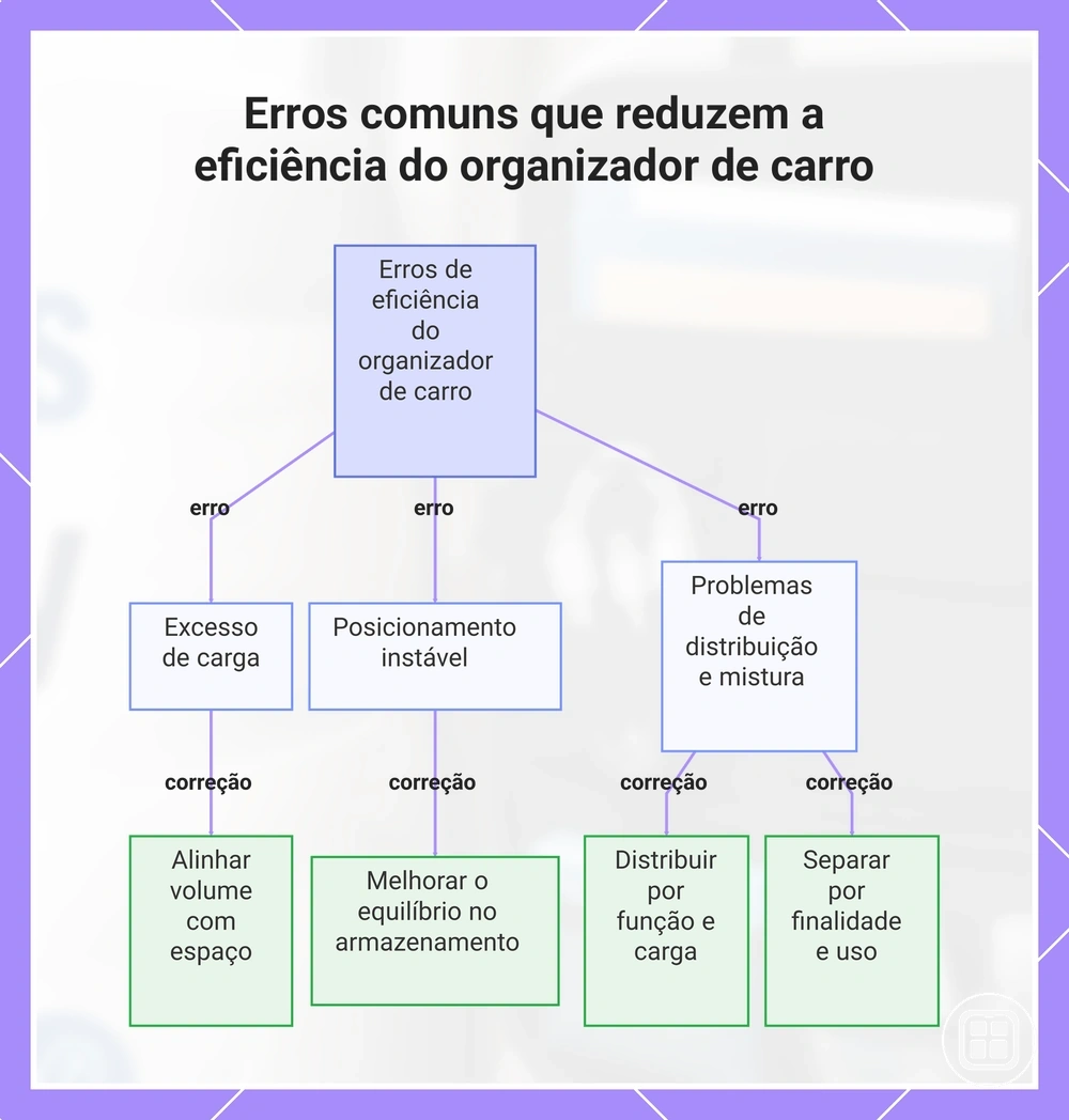 Erros comuns que reduzem a eficiência do organizador de carro