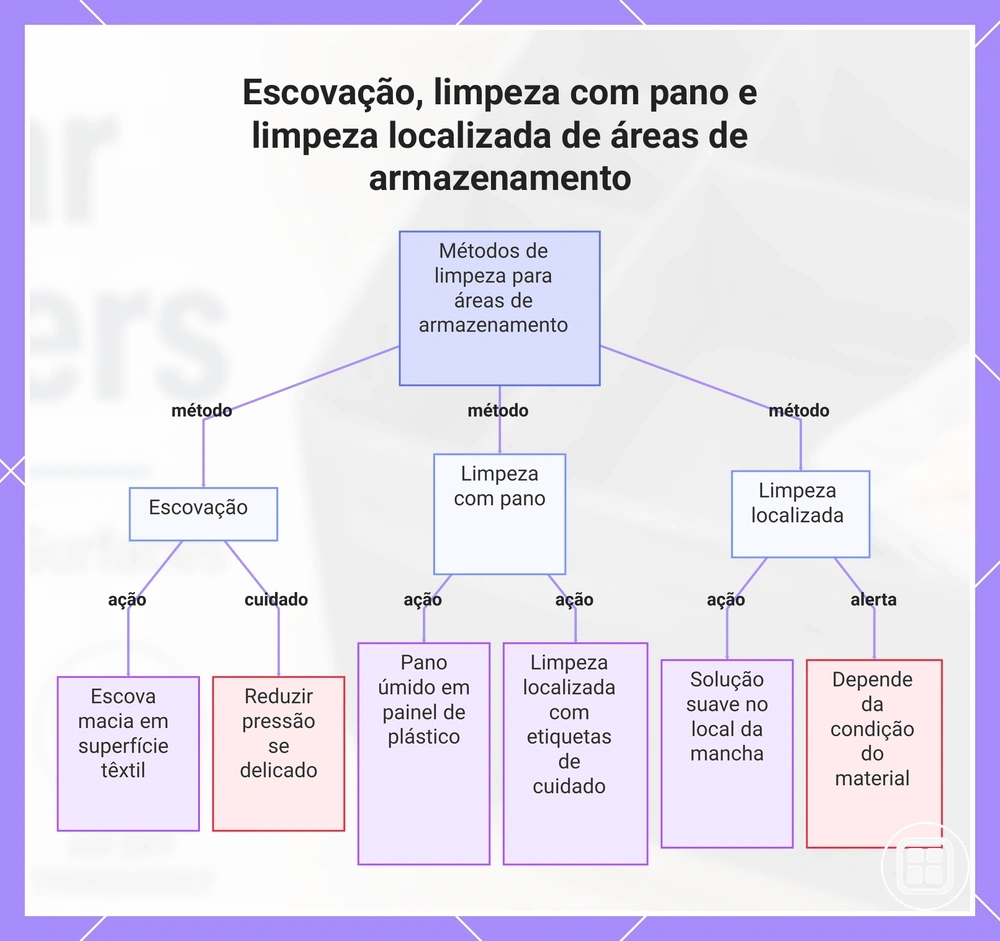 Escovação, limpeza com pano e limpeza localizada de áreas de armazenamento