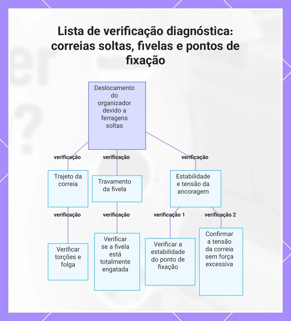 Lista de verificação diagnóstica: correias soltas, fivelas e pontos de fixação