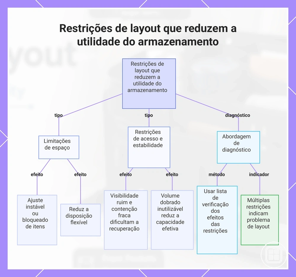 Restrições de layout que reduzem a utilidade do armazenamento