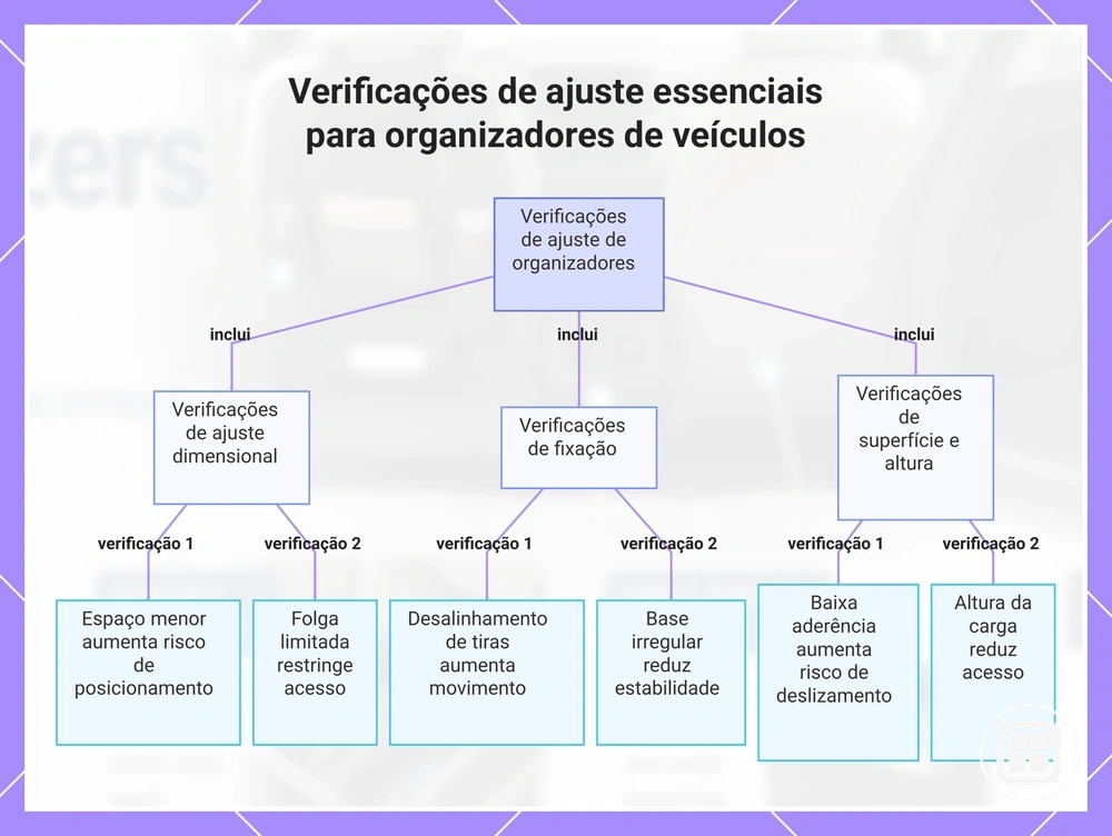 Verificações de ajuste essenciais para organizadores de veículos