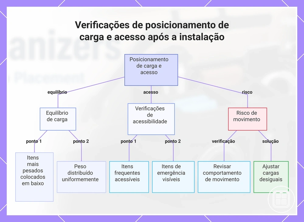 Verificações de posicionamento de carga e acesso após a instalação