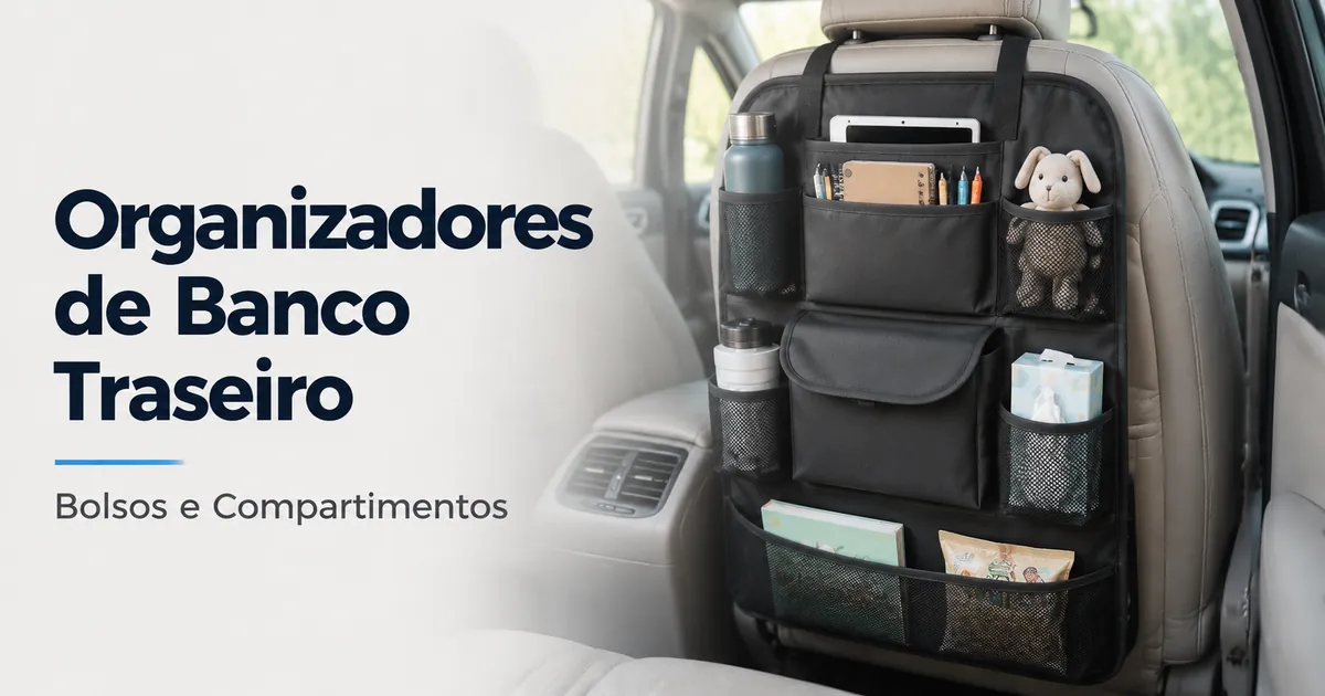 Organizador para banco traseiro pendurado no encosto com bolsos e compartimentos de armazenamento
