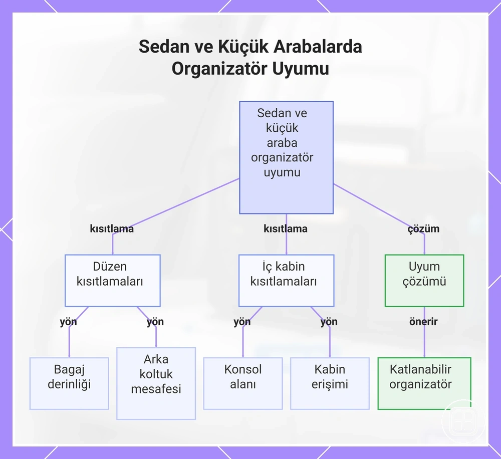 Sedan ve Küçük Arabalarda Organizatör Uyumu