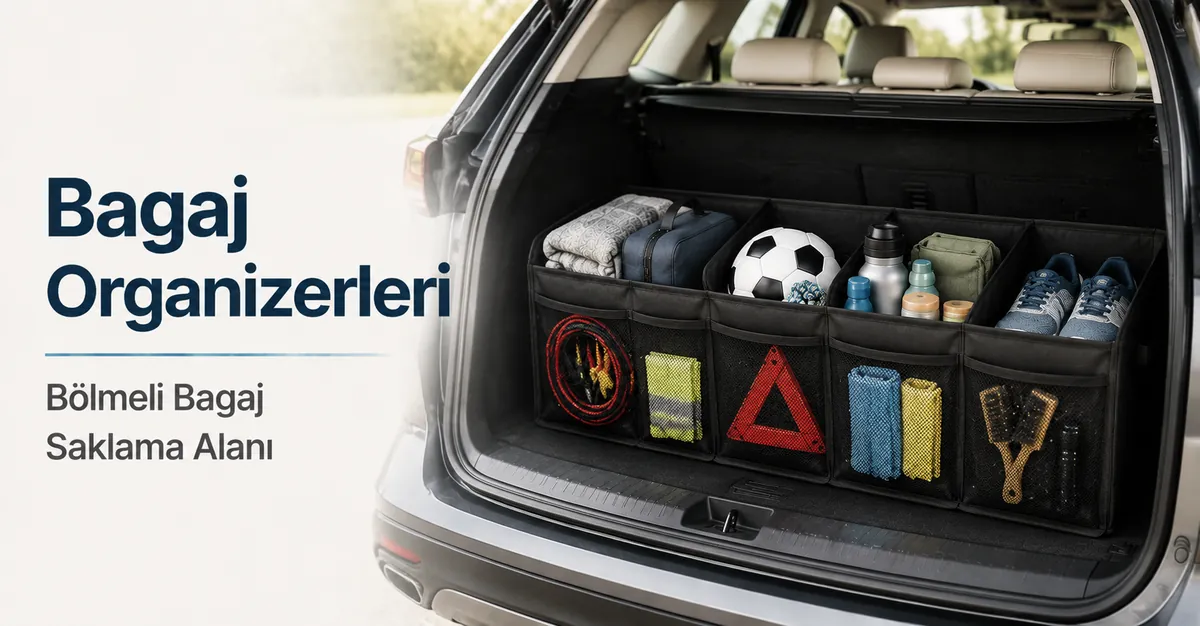 Bir aracın yük alanına yerleştirilmiş, saklama için bölmeleri olan bagaj organizeri